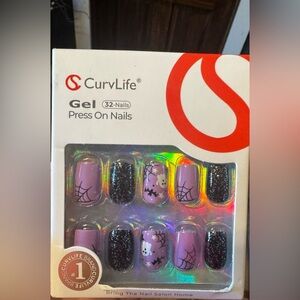 NEW! Curvlife Gel Halloween Ghost Spider Cobweb Glitter Square Press-On Nails